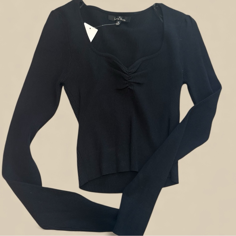 Love Tree Black Ribbed Long Sleeve Fitted Sweater